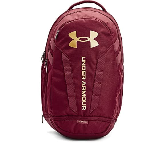 Image of Under Armour Unisex Hustle 5.0 Backpack, League Red (626)/Metallic Gold, One Size, Hustle 5.0 Backpack