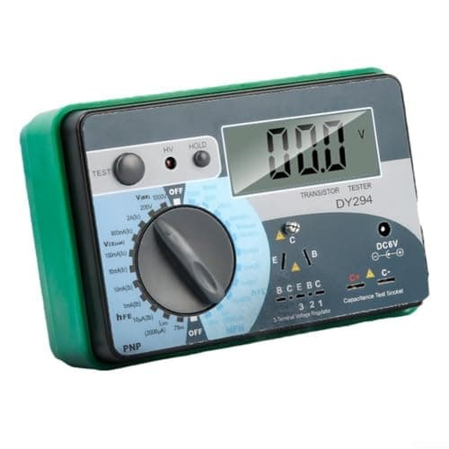 Image of Transistor DC Parameter Tester Digital Tool for Semiconductor Device Evaluation Including Diode Voltage Drop Transistor Gain Capacitor Voltage Rating