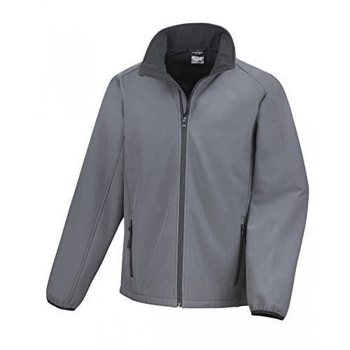 Image of Result Men's Core Printable Soft Shell Blouson Plain Turtleneck Long Sleeve Jacket, Grey (Cha/Blk), Medium(Manufacturer Size:M)