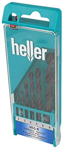 Image of Heller Tools 0901 HSS-R DIN 338 RN Steel Drill Bit, proven steel drill bits with Heller quality, set 6-pcs. Ø 2/3/4/5/6/8 mm, black