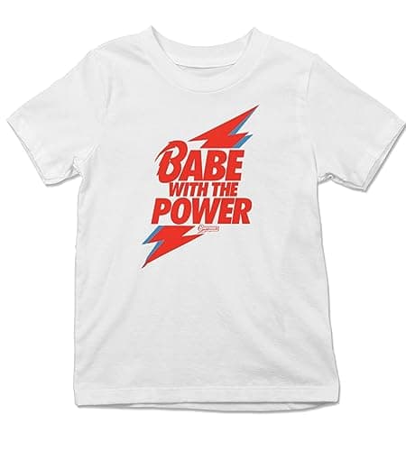 Image of Baby Moo's Babe with The Power Baby & Kids T-Shirt | Unisex Cool Bowie Labyrinth Short Sleeve Tee Top | Unique Film Inspired Baby Gifts UK (1-2 Years) White