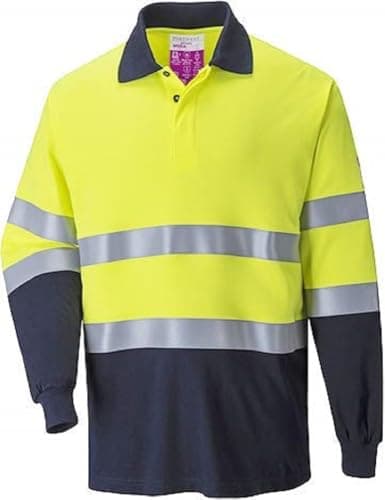 Image of Portwest Flame Resistant Anti-Static Two Tone Polo Shirt, Size: XL, Colour: Yellow/Navy, FR74YNRXL