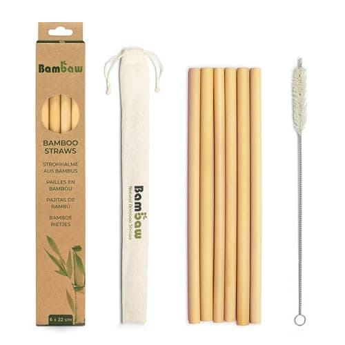 Image of Bambaw Reusable Bamboo Straws - Strong & Durable, Biodegradable, Eco-Friendly, Pack of 6 - 22 cm