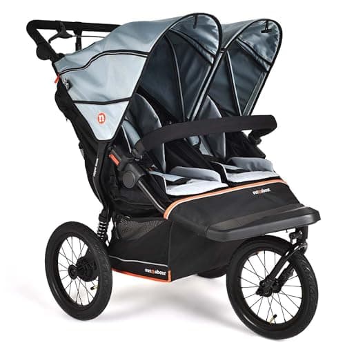 Image of Out'n'About Nipper Double V6 Plus Pushchair with Raincover, Certified Running Buggy, Lightweight One-Hand Fold All-Terrain Twin Stroller Pram with Suspension, 14” Air-Filled Wheels (Rocksalt Grey)