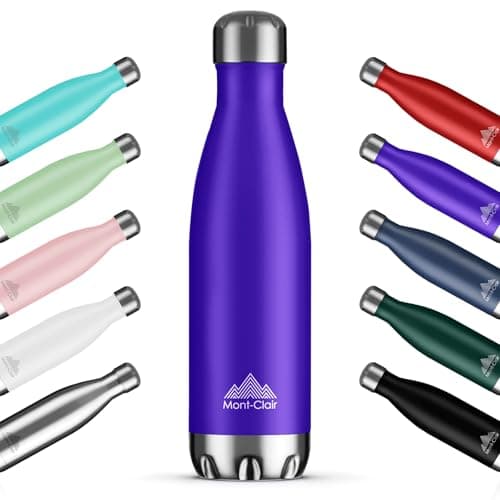 Image of Mont-Clair H2O Stainless Steel Water Bottle, Vacuum Insulated - BPA Free, 12h Hot & 24h Cold Drinks, Metal Water Bottle 500ML Leakproof, Ideal for Adult, Kids, Running - Purple