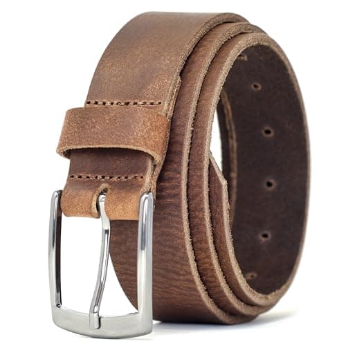 Image of Ashford Ridge Made in England 35mm Full Grain Leather Belt with Classic Silver Buckle - Vintage Brown Large