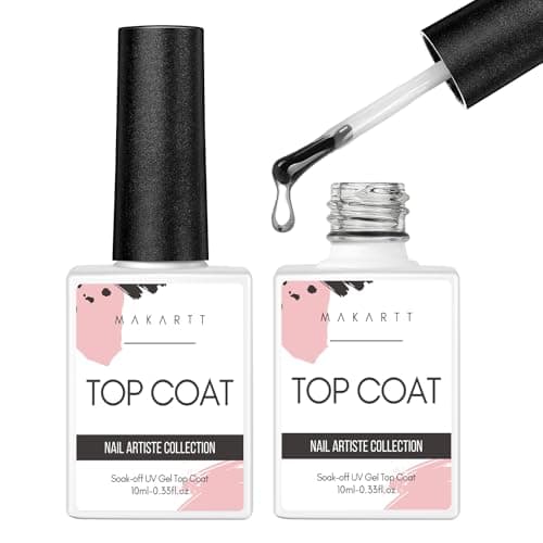 Image of Makartt Gel Nail Polish Top Coat, 2 * 10ml No Wipe Gel Polish Clear Soak Off Nail Coat Glossy Shine Finish for Long Lasting, DIY Nail Salon Manicure Cure Needed