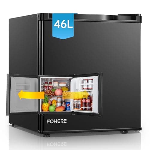 Image of FOHERE Mini Fridge 46 L with Ice Compartment, Small Refrigerator, Temperature Control, Energy Saving, Quiet, Drinks Fridge Ideal for Office, Camping and Gaming, Interchangeable Door Hinge, Black