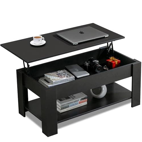 Image of Coffee Table With Storage, Lift Up Coffee Table For Living Room, Wooden Coffee Table With 1 Shelf Large Hidden Storage Lift-Top Sofa End Tea Tables for Living Room Furniture, 100L x 50W x (42-57)H cm