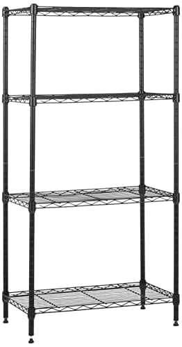 Image of Amazon Basics 4-Shelf Narrow Storage Unit With Height Adjustable Shelves & Levelling Feet, 363kg Max Weight, Black, 35.6 cm L x 60.1 W cm x 121.9 H cm
