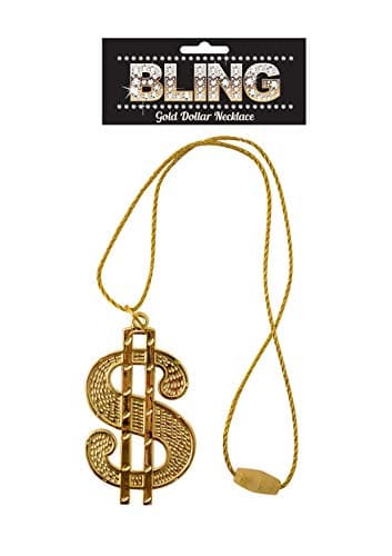 Image of DOLLAR SIGN GOLD COLOURED NECKLACE GANGSTER PIMP FANCY DRESS CHAIN 70'S DADDY