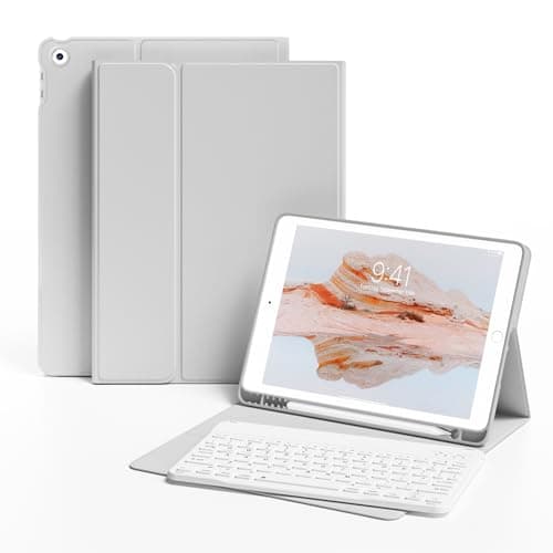 Image of KVTVOU Case With Keyboard for iPad 9th / 8th / 7th Generation 2021/2020/2019 10.2 Inch, Soft TPU Case with Pencil Holder, Magnetic Detachable Bluetooth English Keyboard for iPad 9/8/7, Gray