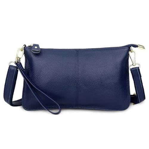Image of FORRICA Navy Blue Clutch Bag for Women – Genuine Leather Cross Body Bag, Ladies Small Crossbody Phone Purse for Wedding, Evening & Party