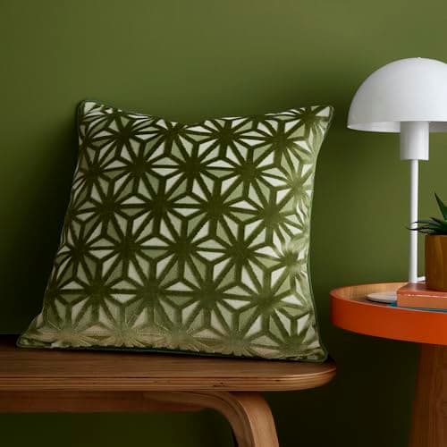 Image of Appletree Style Star Geo Velvet Cushion 43 x 43cm Green – Soft Velvet Decorative Design with Piped Edge, Includes Filled Pad