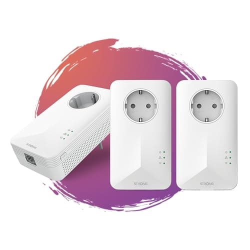Image of STRONG - Powerline 1000 Triple Kit - 3 Powerline Adapters - 1000 Mbps, Fast Internet Access - Integrated Socket - Range Up To 300 m - For All Routers - LAN Connection - Easy Installation