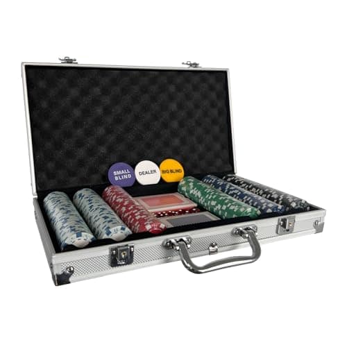 Image of Oypla Poker Set - 300 Piece Texas Hold Em Complete With Chips, Cards, Dice, And Casino Style Case
