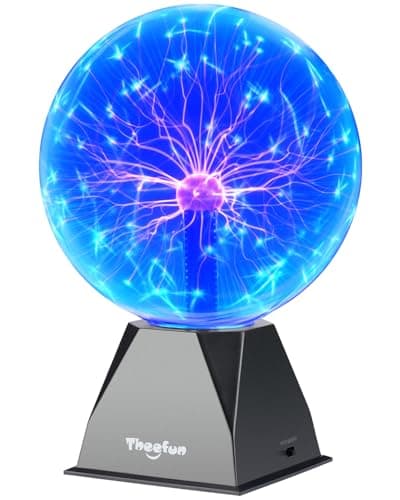 Image of Theefun 8 Inch Plasma Ball Lamp, Touch & Sound Sensitive Plasma Globe Magic Cool Nebula Ambience Light for Christmas, Party, Home Decor, Creative Gift (Blue)