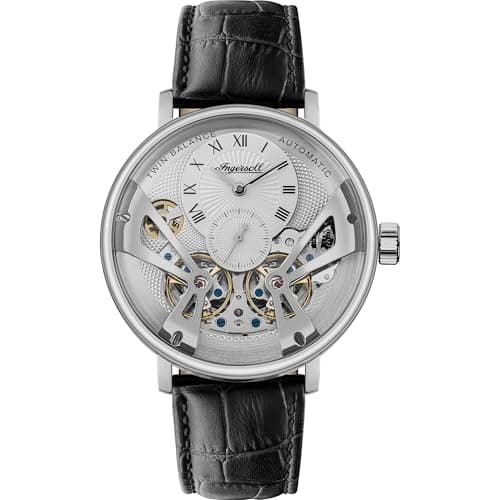 Image of Ingersoll The Tennessee Mens 45.5mm Automatic Watch with Silver Dial and Black Leather Strap I13105