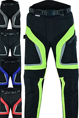 Image of Texpeed Motorcycle Biker Trousers Mens Motorbike Waterproof Textile Cordura Pants With Protective CE Armour (EN 1621-1) Yellow Hi Vis - 38W / 34L