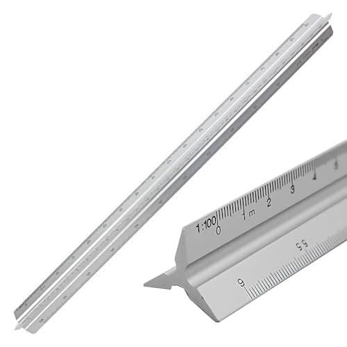 Image of Architectural Scale Ruler, Aluminum Triangular Scale Ruler Metric 1:20, 1:25, 1:50, 1:75, 1:100, 1:125 Standard 12 Inch for Architects, Students, Draftsman and Engineers Silver