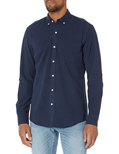 Image of Amazon Essentials Men's Slim-Fit Long-Sleeve Pocket Oxford Shirt, Navy, M
