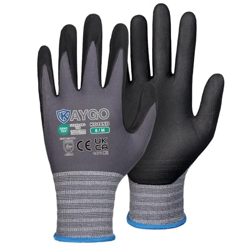 Image of KAYGO 3 Pairs Safety Work Gloves MicroFoam Nitrile Coated, KG18N,Seamless Knit Nylon Glove with Black Micro-Foam Nitrile Grip,Ideal for General Purpose,Automotive,Home Improvement