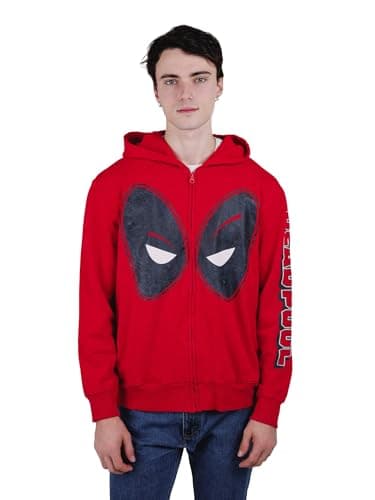 Image of Marvel Deadpool and Wolverine Adult Fleece Zip Up Hoodie Sizes (X-Small - 2XL), Crimson Red, S