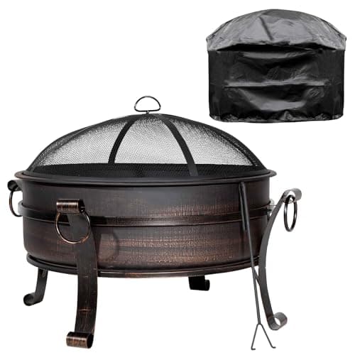 Image of Dellonda Deluxe 2-in-1 Outdoor Fire Pit & Coffee Table, Antique Bronze Effect with Water Resistant Drawstring Cover - DG237