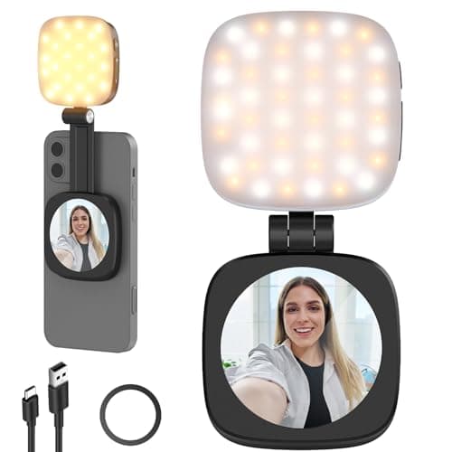 Image of NEEWER BASICS Magnetic Selfie Light Compatible with MagSafe iPhone,CRI95 700lx/0.3m Folding LED Phone Fill Ring Lighting with Mirror for Zoom Makeup Photography Recording Video Conference, Black NL48B