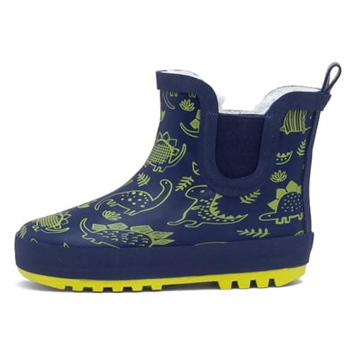 Image of Shoe Zone - Boys Navy & Lime Warm Lined Dinosaur Chelsea Welly - Size 10 Child UK - Blue
