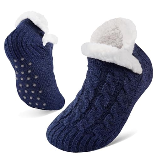 Image of Niorasen Fluffy Slipper Socks Women Men, Valentines Gifts for Her, Warm Bed Socks with Grippers, Thick Cosy Non-Slip Winter Sock, Ladies Girls Women Gift for Christmas, UK 4-9, Blue