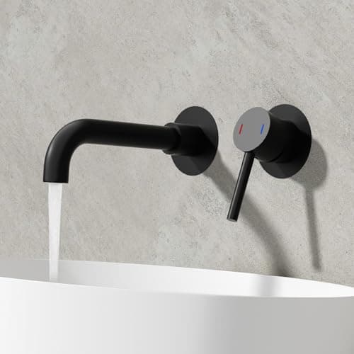 Image of ROVOGO Black Wall Mounted Basin Mixer Tap for Bath or Tub with Concealed Stainless Steel 304 Body, 2-Hole Bathroom Basin Mixer Tap with 360 Degree Rotatable Spout, Single Lever Bathroom Sink Faucet