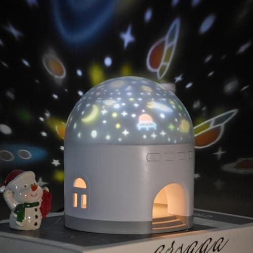 Image of ANJOGIFT Music Box Rotating Projection Lamp, 2 Projector Modes, 3 scenarios, Night Light for Kids, Portable LED Night Lamp, Brightness Adjustable, Rechargeable, Fabulous Ideal Gift (Milk White)