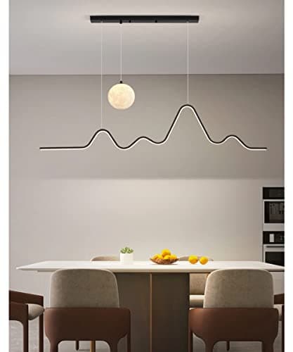 Image of PCXEHUYP Modern LED Pendant Lamp - 3D Moon Ball Chandelier, 150cm Black, Adjustable 3000-6500K, Remote Control, Dining Room & Living Lighting Fixture
