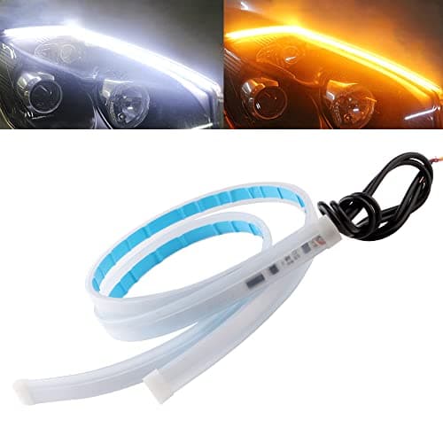 Image of QasimLed 2-Pack 45cm Flexible Car DRL LED Strip Daytime Running Lights with Sequential Guide Turning Signal Light for Headlight Waterproof White&Yellow