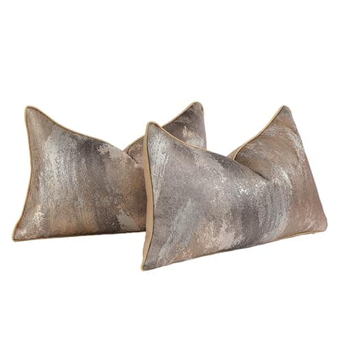Image of HOSTECCO Gold Champagne Abstract Cushion Covers 30x50 cm Set of 2 Jacquard Cushion Cases Modern Luxury Decorative Pillow Covers for Sofa Couch Bed Decor