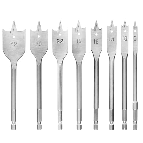 Image of Aoyfuwell 8-Piece Wood Spade Drill Bits Set, 6-32mm Spade Drill Bit Set, Heavy Duty Flat Wood Bit Sets, 1/4 inch Hex Shank Paddle Tools Flat Bits Blades Set for Woodworking Plastic Chipboard