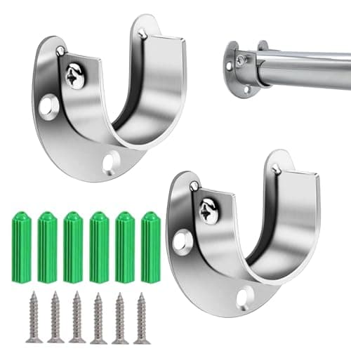 Image of 2 Pack Stainless Steel Wardrobe Rail Bracket, U-Shaped Rod Holder for Closet Rods & Shower Curtain End Support Sockets (25mm)