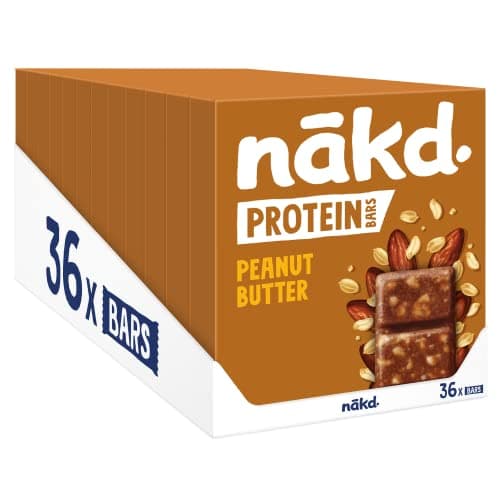 Image of nakd. Protein bars Peanut Butter - 7g plant-based protein - 100% Natural ingredients - No added sugar - Vegan - 36 x 45g bars - 1620g