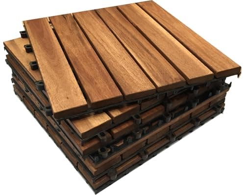 Image of CLICK-DECK Hardwood Decking Tiles | Patio, Balcony, Concrete, Hot Tub Deck Tiles | 30x30cm Square Connect Flooring | Easy Installation | Acacia Wooden Brown | Great Drainage (12x Hardwood Deck Tiles)
