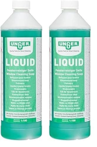 Image of UNGER FR100 Window Cleaning Liquid Soap - Smear Free Window Glass Cleaner 1L - Economical 1:100 Mixing Ratio for 100 litres of Liquid (Pack of 2)