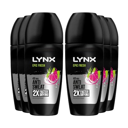 Image of Lynx Epic Fresh Roll On 48 Hours Anti Sweat Faster Drying Anti-Perspirant with Long Lasting Sweat and Odour Protection Travel Size Deodorant for Men for All Skin Types, 50ml Pack of 6