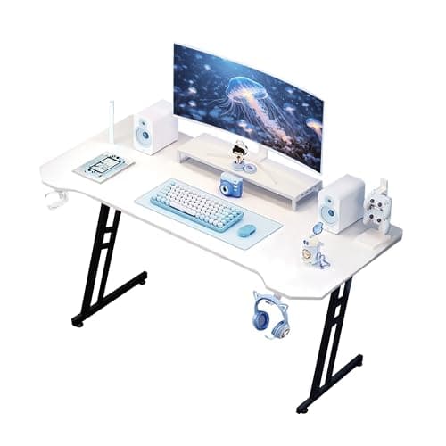 Image of play haha Gaming Desk 120 x 60cm Large Computer Table PC Gaming Desk for Home Office, Metal Frame Gaming Table with Cable Tray and Headphone Hook