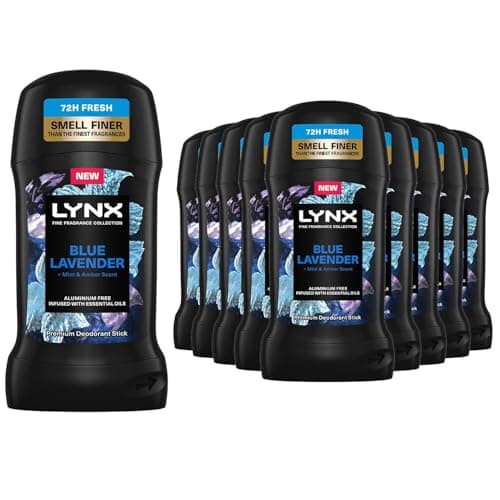 Image of Lynx Fine Fragrance Collection Stick Deodorant for Men Blue Lavender, Pack of 12, 72 Hours Odour Protection Aluminium-Free Premium Deodorant Stick Infused with Essential Oils, 50 ml