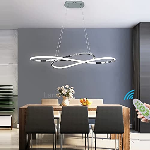Image of Lanekd LED Pendant Lamp Chrome Hanging Lamp Dining Table Lamp Dining Room Chandelier LED Dimmable with Remote Control 36W Living Room Lighting Modern Height Adjustable Office Kitchen Indoor Lighting