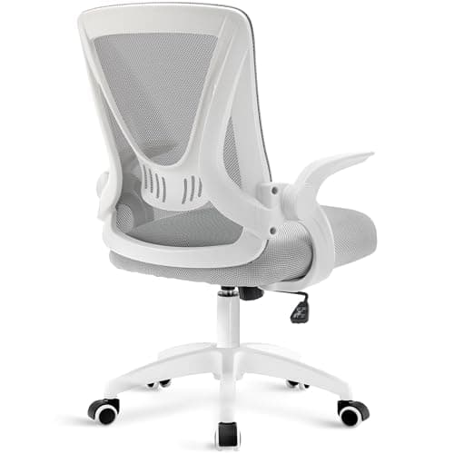 Image of Blisswood Office Desk Chair 90° Flip-up Armrest Swivel Computer Mesh Chair With Lumbar Support, Adjustable Height, Back Support 360° Rotation For Home Office (White & Grey)