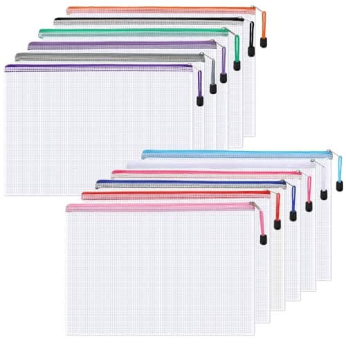 Image of A5 Zip Folders, Lychico Plastic Wallets A5 with Zipper - 12 Pack Waterproof Zip Bags for Documents, 12 Mixed Colours for School, Office, Home Organisation