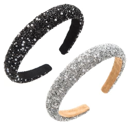 Image of scicent Alice Bands Adult Women 2 Pieces Wide Hairband Pearls Embellished Headbands Shiny Non-Slip Beaded Hair Bands Fashion Hair Accessories for Girls - 26405