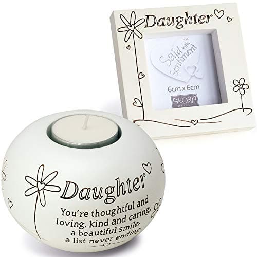 Image of Arora Daughter Photo Frame and Resin Tealight Sentiment Gift Set