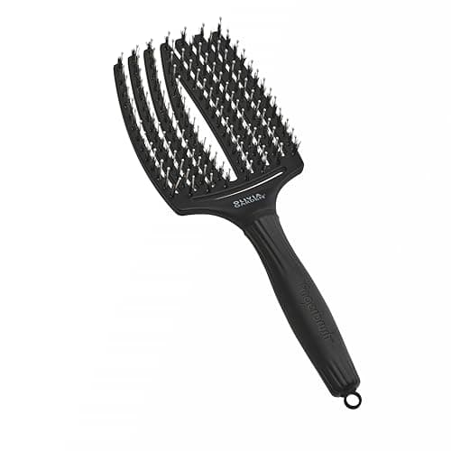 Image of Olivia Garden - Fingerbrush Combo Large - Styling Hair Brush for Dry & Detangled Long Hair - Curved Head Scalp Massage - Boar & Nylon Bristles for Natural Shine - Fine, Medium & Thick Hair - Black